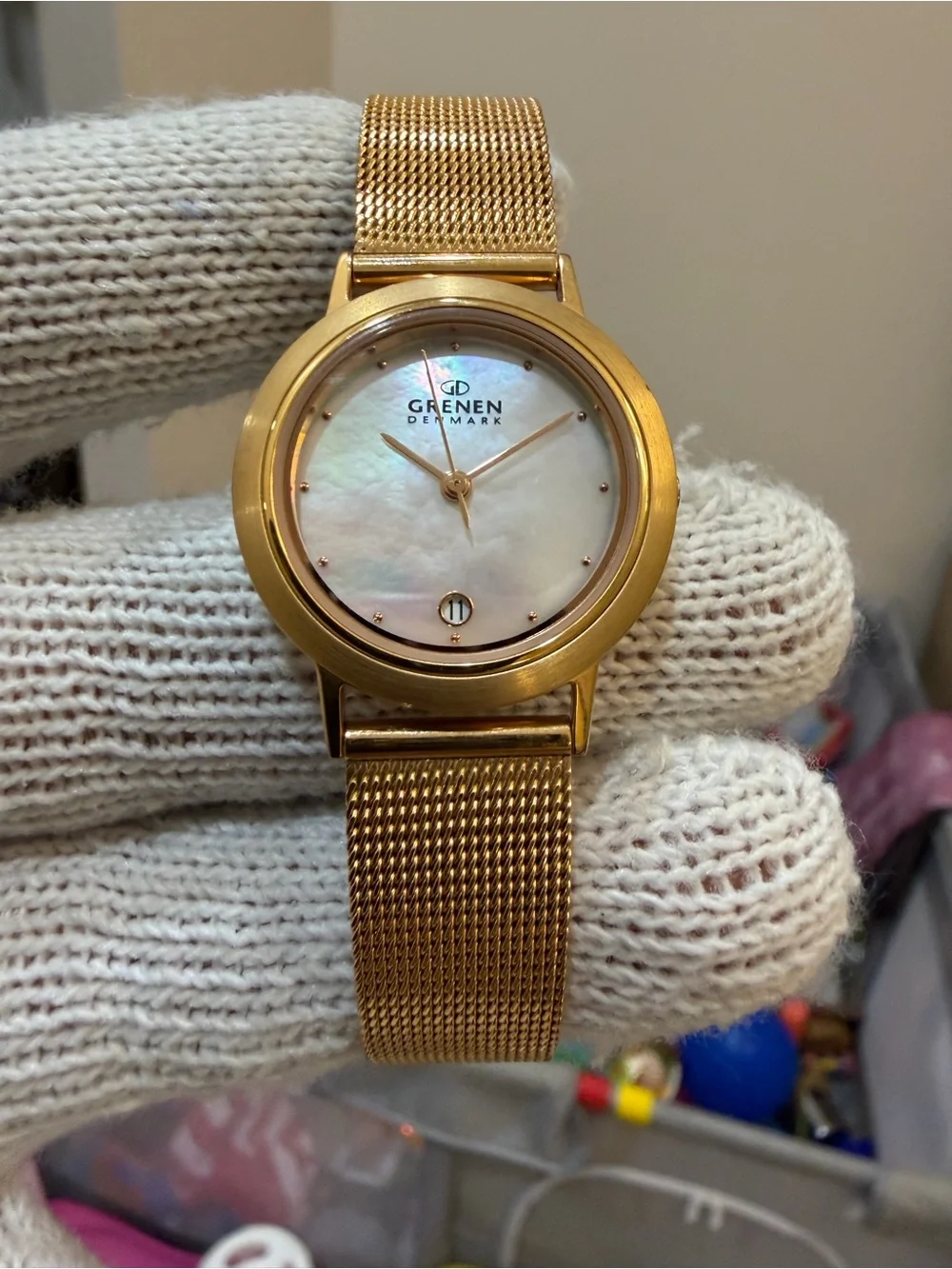 Grenen Denmark by Skagen Women’s Watch M-23SRRW Rose Gold Mesh Pearl NWOB